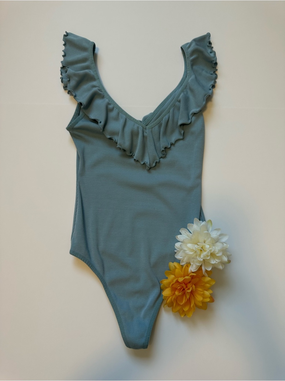 Babaton Girls Ruffle V-Neck One-Piece in Sage Blue